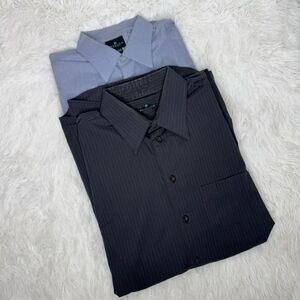 REACTION KENNETH COLE / gray blue long sleeve button up dress shirts / XL 17"